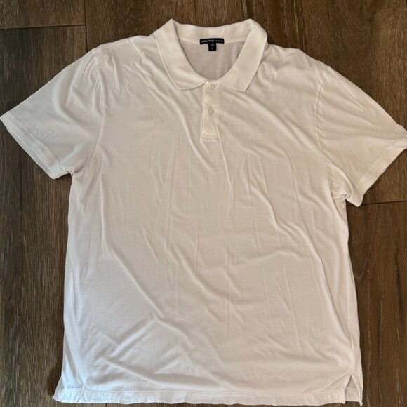 James Perse men's white preppy 100% cotton, short sleeve polo shirt size 3/L - Picture 2 of 10